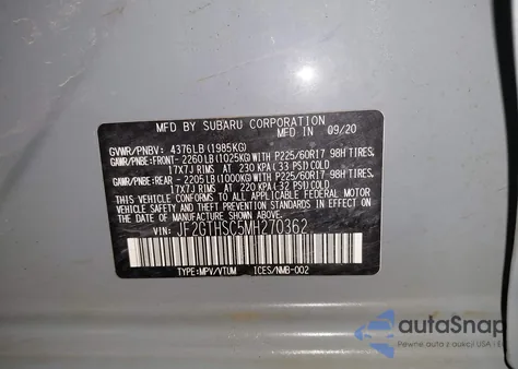 2021 Subaru Crosstrek Sport z USA, uszkodzony, nr VIN JF2GTHSC5MH270362